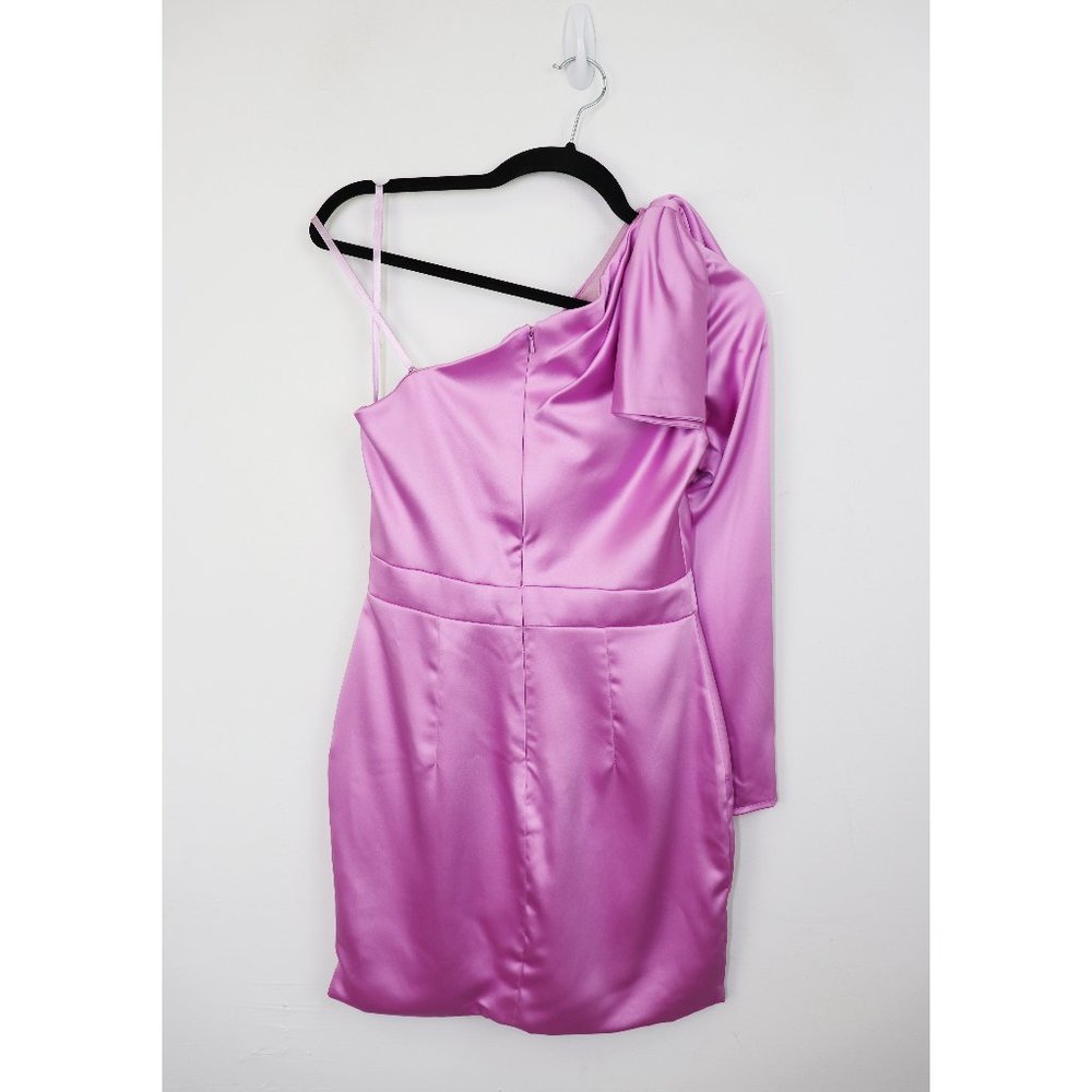 NWT Ienna for Mac Duggal 26500 One Shoulder Long Sleeve Satin Mini Dress Orchid - Picture 7 of 8